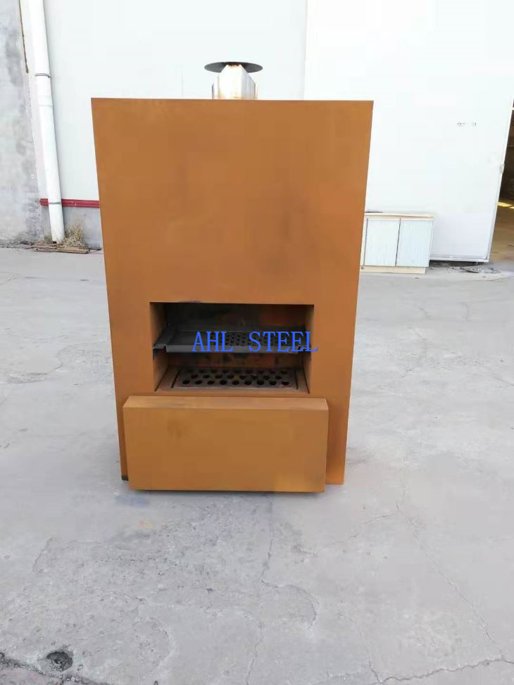 Corten Steel BBQ壁炉与轮子