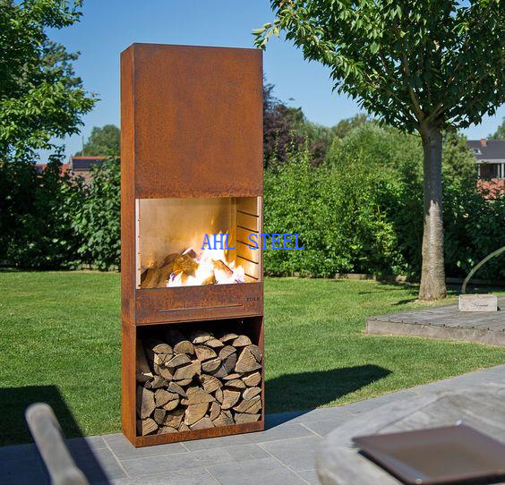 Patio Rust Fireplace With Wood Storage